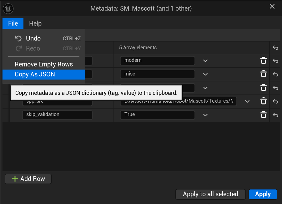 Copy Metadata As JSON
